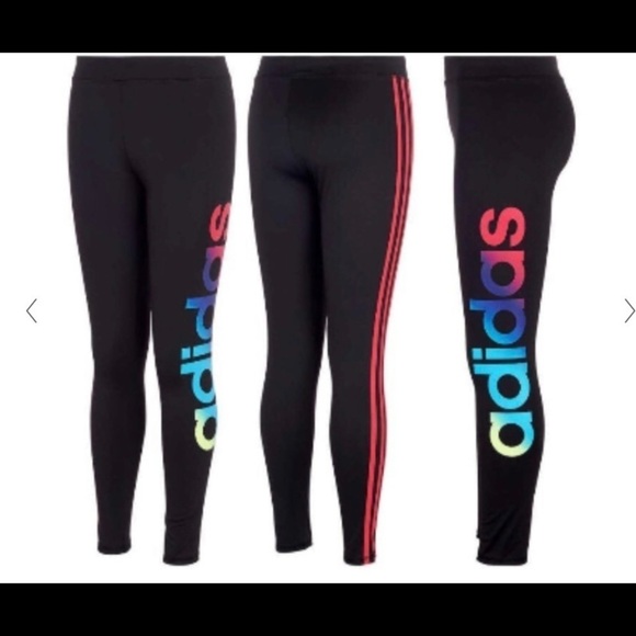 Girl’s Adidas Multi Color Logo Polyester & Spandex Leggings Size M (10-12) - Picture 1 of 7